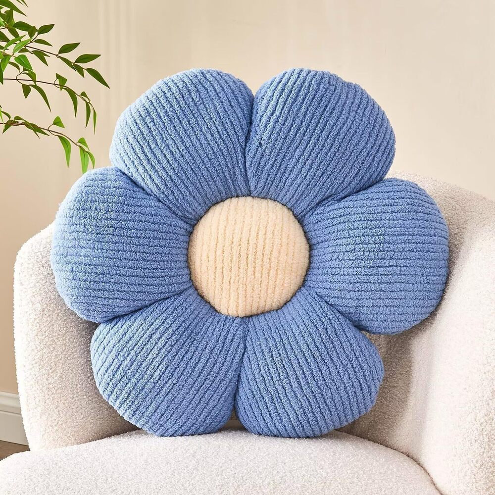 3188 Flower Throw Pillow, Soft Blue 14.9" Shaped Floor Pillow for Home